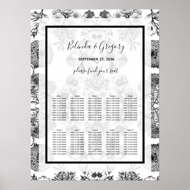 Rustic Vintage Flowers Wedding Seating Chart (Front)