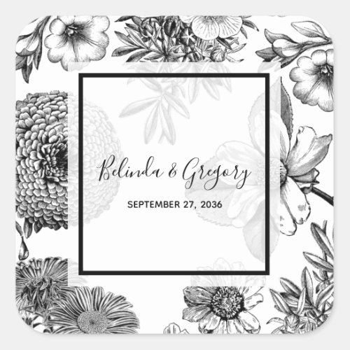 Rustic Vintage Flowers Wedding Square Sticker