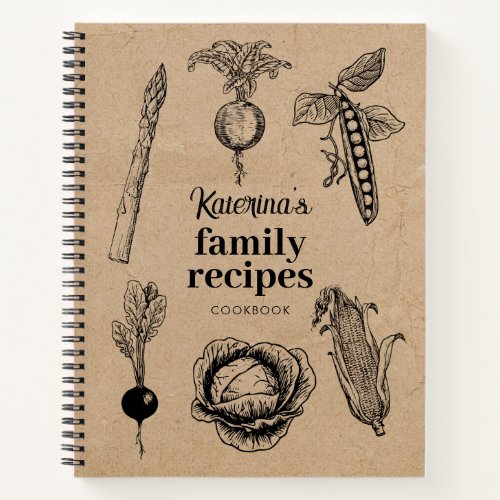 Rustic Vintage Food Illustration Doodles Recipe Notebook