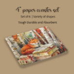 Rustic Vintage Fox Books Woodland Autumn Party Square Paper Coaster