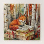 Rustic Vintage Fox Books Woodland Fall Autumn Jigsaw Puzzle
