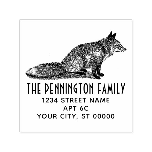 Rustic Vintage Fox Drawing Name Return Address Self_inking Stamp