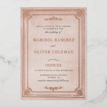 Rustic Vintage Frame Wedding REAL Foil Invitation<br><div class="desc">This gorgeous wedding invitation design features a lovely muted pink background, hand-drawn vintage-inspired frame and elegant typography. The frame, your names, and wedding date are all in real pressed foil. This elegant design is a fabulous choice for many styles of events, from classic to boho. You can customize this design...</div>