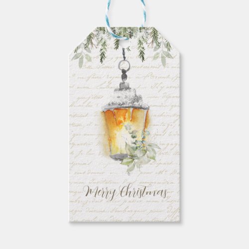 Rustic Vintage French Script Christmas Lantern Gift Tags