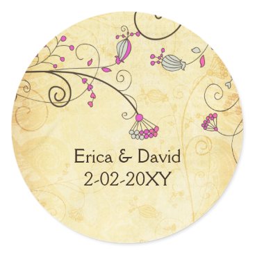 rustic vintage fuchsia floral envelope stickers