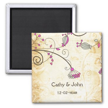 rustic vintage fuchsia floral save the date magnet