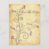 rustic vintage fuchsia floral Save the dates Announcement Postcard