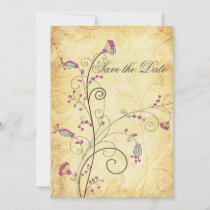 rustic vintage fuchsia floral Save the dates Save The Date