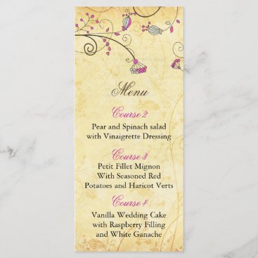 rustic vintage fuchsia floral wedding menu cards