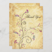 rustic vintage fuchsia floral wedding Thank You Invitation (Front/Back)