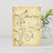 rustic vintage fuchsia floral wedding Thank You Invitation (Standing Front)