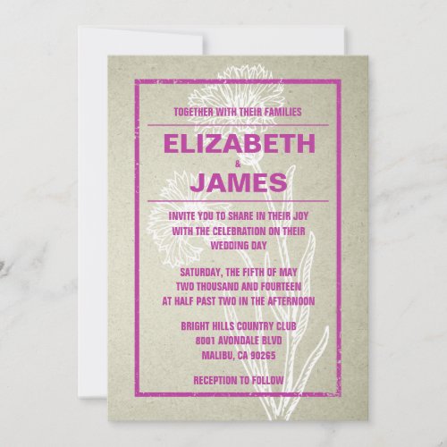Rustic Vintage Fuchsia Wedding Invitations
