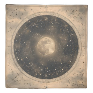 Rustic Vintage Full Moon Celestial Design Duvet Cover