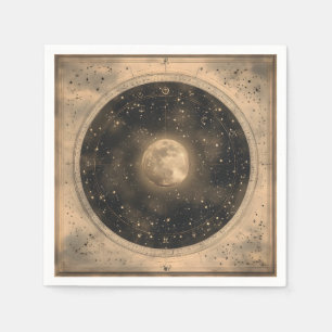 Rustic Vintage Full Moon Celestial Design Napkins