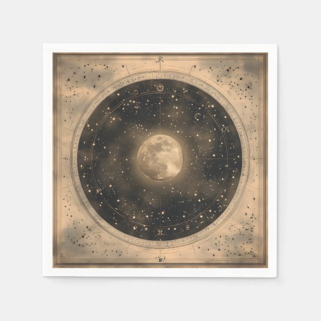 Rustic Vintage Full Moon Celestial Design Napkins (Front)
