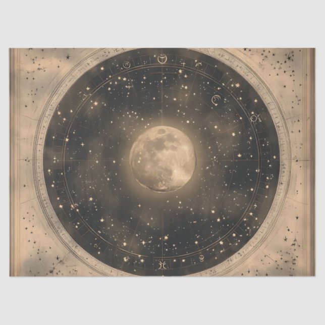 Rustic Vintage Full Moon Celestial Design Tissue Paper (Front)