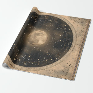 Rustic Vintage Full Moon Celestial Design Wrapping Paper
