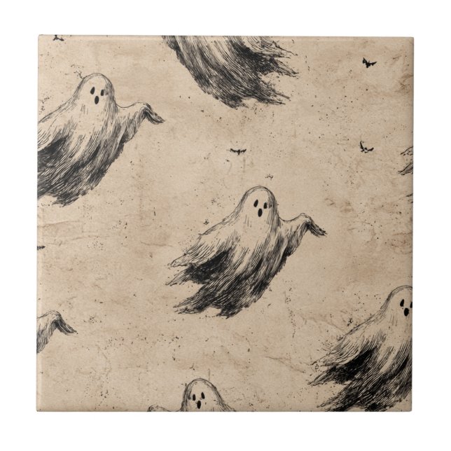 Rustic Vintage Ghost Pattern (2) Ceramic Tile (Front)