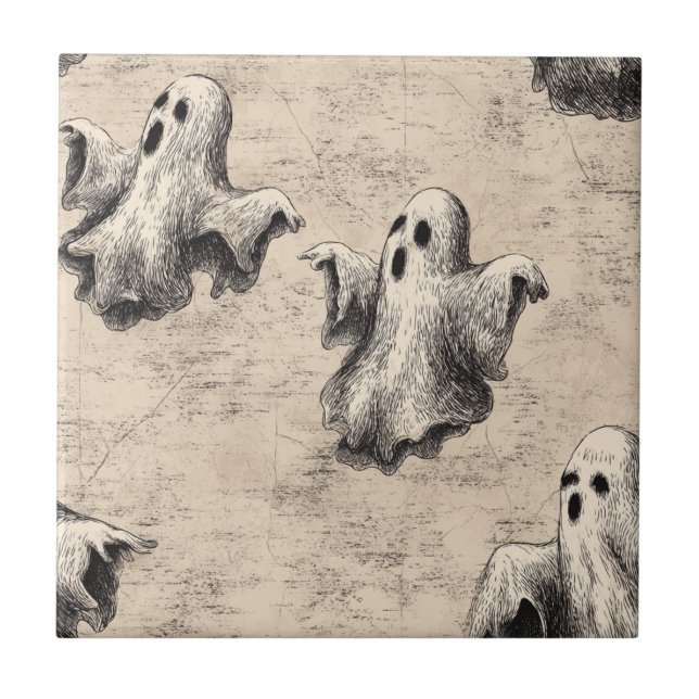 Rustic Vintage Ghost Pattern Ceramic Tile (Front)