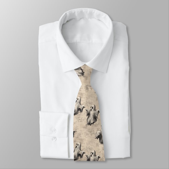 Rustic Vintage Ghost Pattern Neck Tie (Tied)