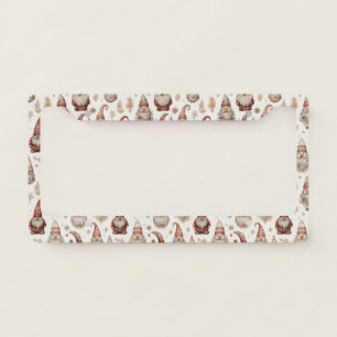 Rustic Vintage Gnome Garden Watercolor Pattern License Plate Frame