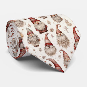 Rustic Vintage Gnome Garden Watercolor Pattern Neck Tie