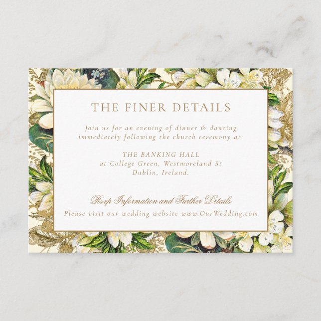 Rustic Vintage Gold Greenery Wedding Details Enclosure Card (Front)