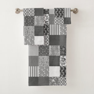 Rustic Vintage Gray Patchwork Quilt Pattern  Bath Towel Set
