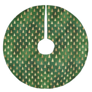 Rustic vintage green gold Christmas trees pattern Brushed Polyester Tree Skirt