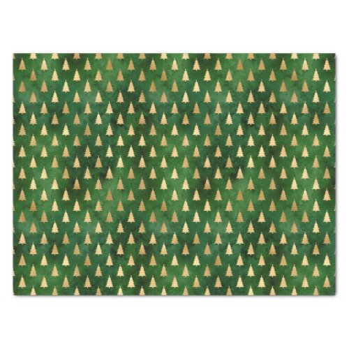 Rustic vintage green gold Christmas trees pattern Tissue Paper