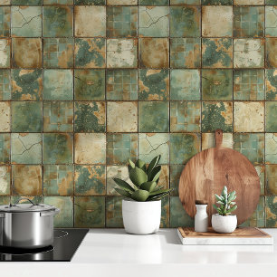 Rustic Vintage Green Tiles  Wallpaper