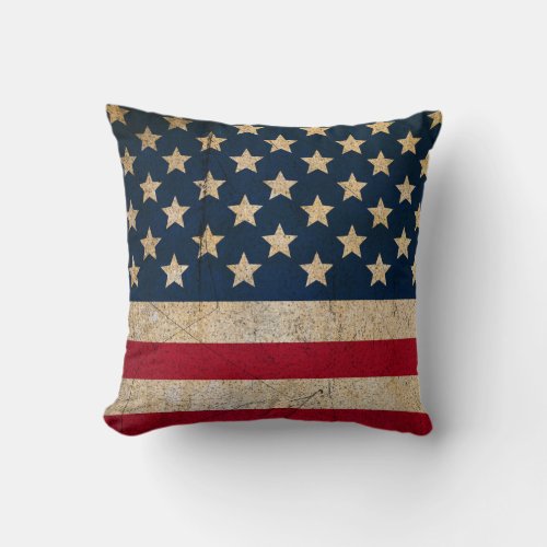 Rustic Vintage Grunge USA Flag Patriotic Throw Pillow