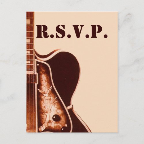 rustic vintage Guitar Western Country Wedding rsvp Invitation Postcard