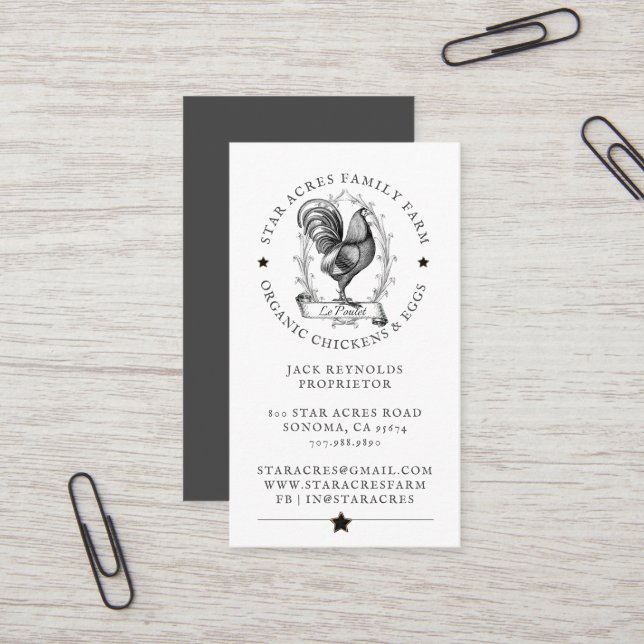 Rustic Vintage Hen Chicken Poultry Farm Business Card (Front/Back In Situ)