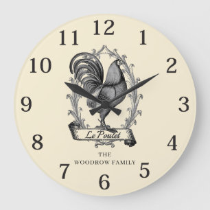 Rustic Vintage Hen Family Name French Country Large Clock