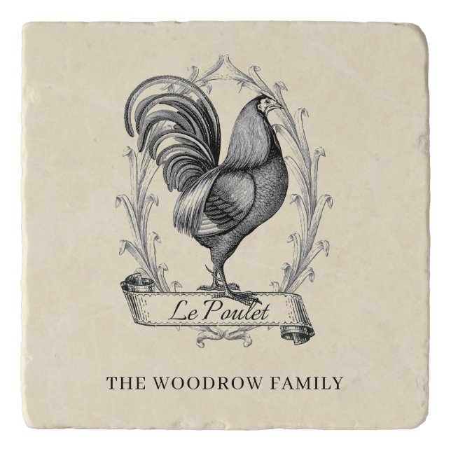 Rustic Vintage Hen Family Name Marble Trivet (Front)