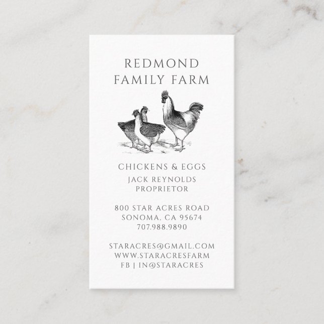 Rustic Vintage Hens Farm  Business Card (Front)