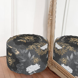 Rustic Vintage Honey Bees &amp; Floral Roses Decoupage Pouf