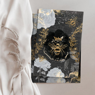 Rustic Vintage Honey Bees & Floral Roses Decoupage Tissue Paper