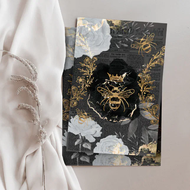 Rustic Vintage Honey Bees & Floral Roses Decoupage Tissue Paper | Zazzle