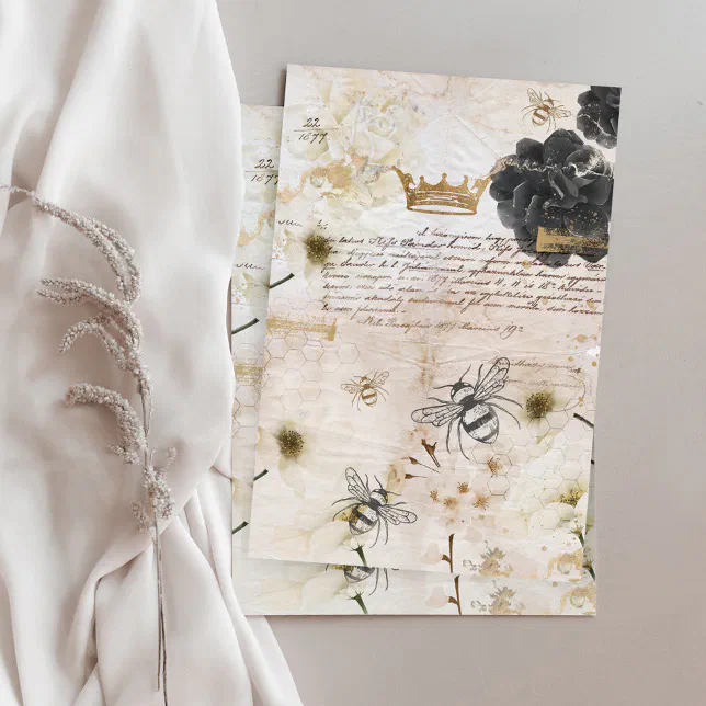 Rustic Vintage Honey Bees & Floral Roses Decoupage Tissue Paper | Zazzle
