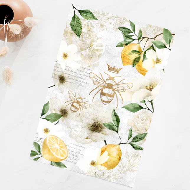 Rustic Vintage Honey Bees & Yellow Citrus Lemons Tissue Paper | Zazzle