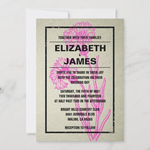 Rustic Vintage Hot Pink Wedding Invitations