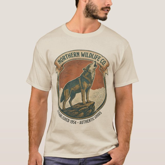 Rustic Vintage Howling Wolf Nature Lover T-Shirt (Front)