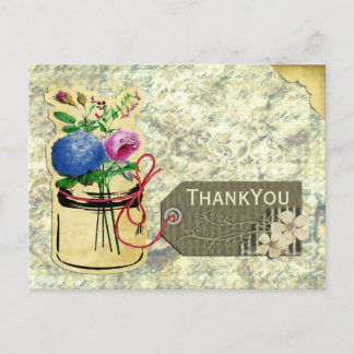 rustic vintage hydrangea roses mason jar thank you postcard
