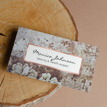 Rustic Vintage Ivory Brown Lace Floral Typography Business Card by kicksdesign at Zazzle