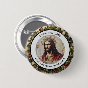 Rustic Vintage Jesus is the Reason for the Season Button