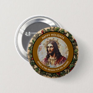Rustic Vintage Jesus is the Reason for the Season Button