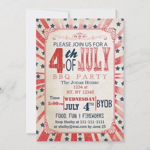 Rustic Vintage July 4th Holiday party Invitation