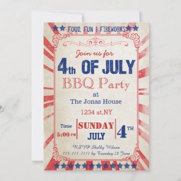 Rustic Vintage July 4th Holiday party Invitation